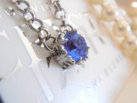 Blue Sapphire Minimalist Crystal Pendant, Solitaire Chain Filigree Necklace, Women jewelry, Wife Anniversary Gift