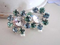 Pale Green Crystal.Stud Earrings | Statement Flower Earrings