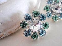 Pale Green Crystal.Stud Earrings | Statement Flower Earrings