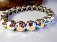 Aurora Borealis Stretch Crystal Bracelet, Wedding Stretch Cuff, Silver Sew on Bracelet for Women in Antique Silver, Mom Birthday Gifts