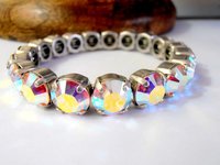 Aurora Borealis Stretch Crystal Bracelet, Wedding Stretch Cuff, Silver Sew on Bracelet for Women in Antique Silver, Mom Birthday Gifts