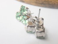 Chrysolite Green crystal Earrings, 6mm Cluster Studs, Post Earrings, Platinum plated, Chaton Flower setting, Fashion