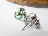 Chrysolite Green crystal Earrings, 6mm Cluster Studs, Post Earrings, Platinum plated, Chaton Flower setting, Fashion