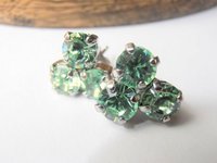 Chrysolite Green crystal Earrings, 6mm Cluster Studs, Post Earrings, Platinum plated, Chaton Flower setting, Fashion