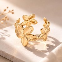 Stainless Steel Flower Cuff Ring Waterproof Jewelry