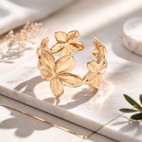 Stainless Steel Flower Cuff Ring Waterproof Jewelry
