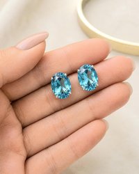 Aquamarine Crystal Earrings | Blue Oval Austrian Crystal Studs | Elegant Jewelry Gift