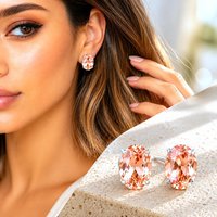 Padparadscha Peach Earrings | Oval Crystal Studs Gold Jewelry