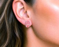 Padparadscha Peach Earrings | Oval Crystal Studs Gold Jewelry
