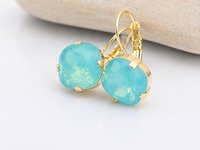 Pacific Opal Cushion Cut Earrings | Swarovski Crystal Jewellery