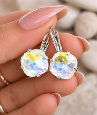 Square Leverback Earrings | Swarovski Crystals Dangle Earring Set | Bridal Gift