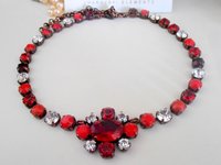 Red Multi Colors Crystal Tennis Necklace | Georgian Style Jewellery