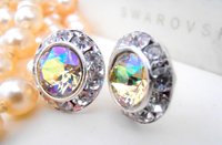 Luminous Green Rhinestone Halo Stud Earrings