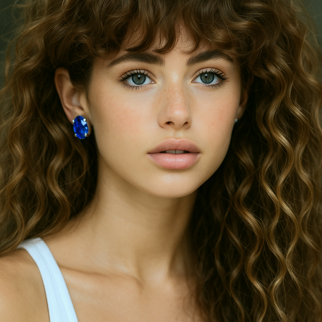 Blue Sapphire Oval Stud Earrings in Silver Plated