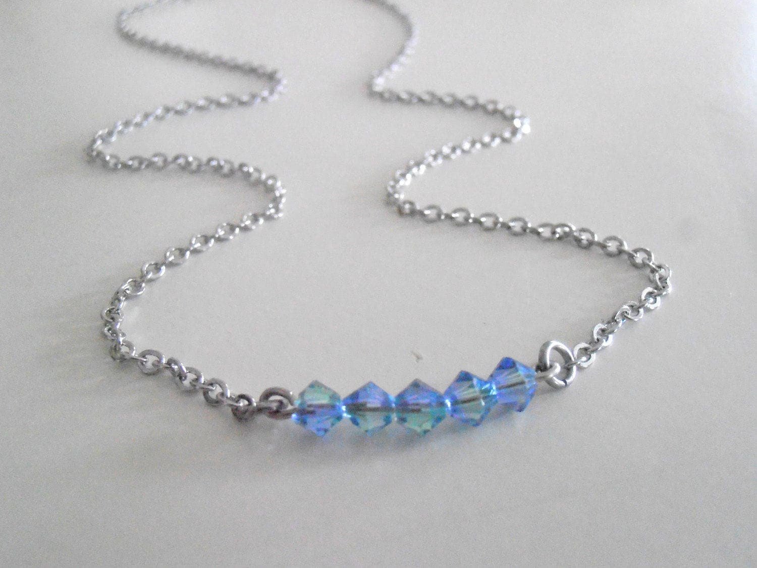 Provence Lavender Layered Beaded Necklace, Minimalist Jewelry, Bicone Bar Pendant, Woman Everyday Crystal Jewelry