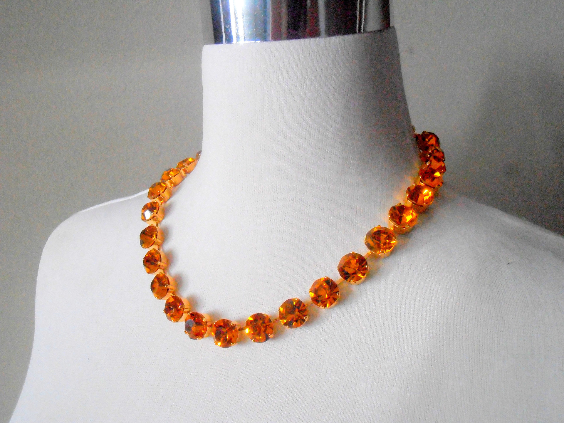 Yellow Topaz Crystal Tennis Necklace, Georgian Jewelry, Yellow Choker SS45, Crystal Gold Collet, 20th Birthday gift for her