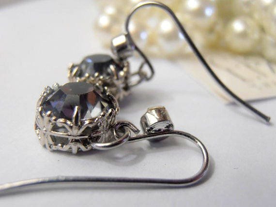 Silver Night Rhinestone Filigree Drop Earrings in Platinum Plated