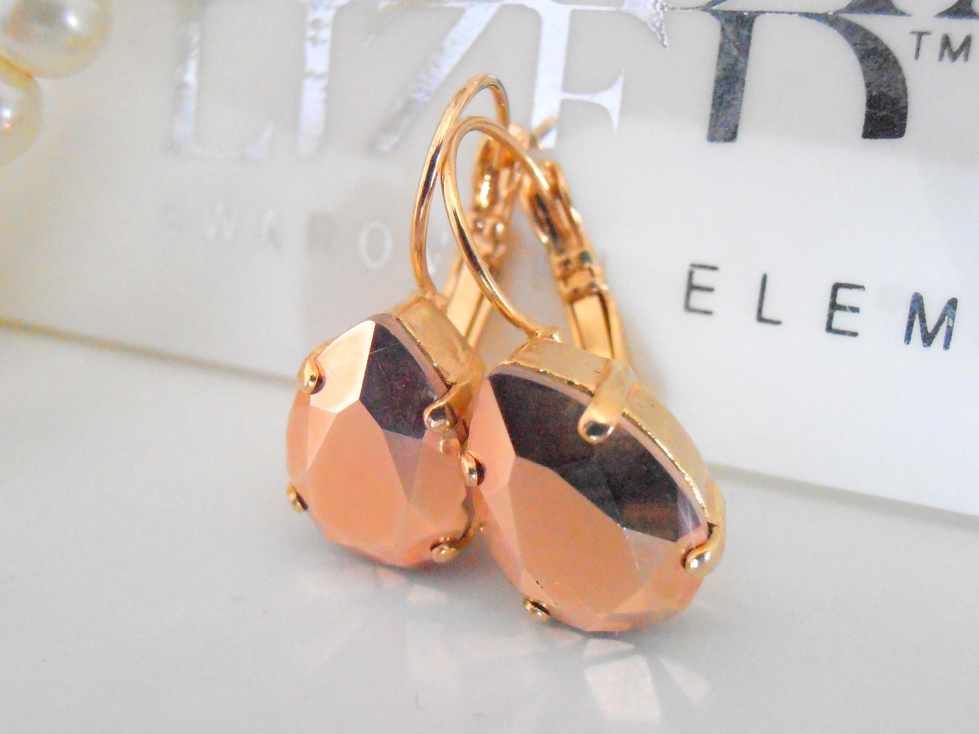 Rose Gold Swarovski Crystal Earrings: Teardrop Dangle Jewelry