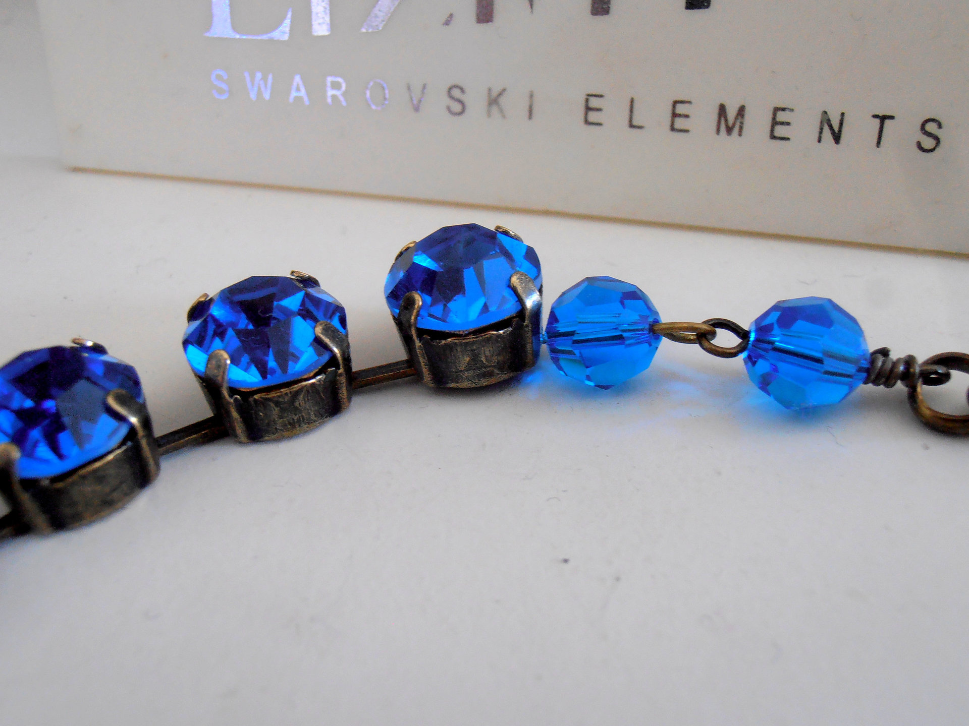 Blue Sapphire Rhinestone Necklace in Antique Bronze
