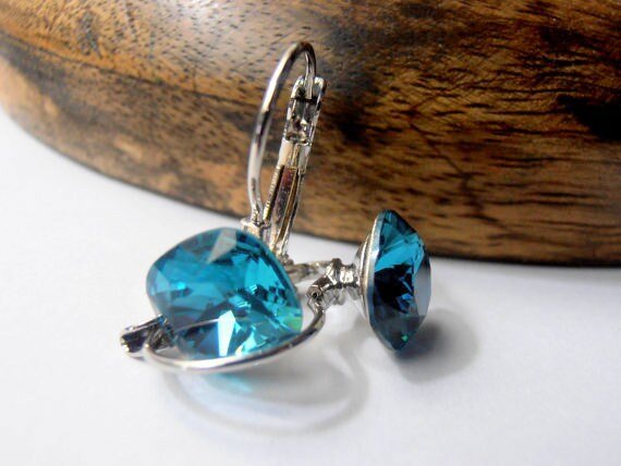 Square Dangle Earrings | Teal Crystal Dangle Earring Set