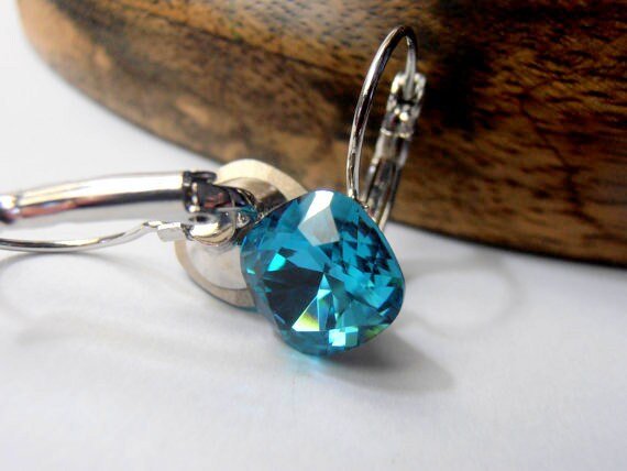 Square Dangle Earrings | Teal Crystal Dangle Earring Set