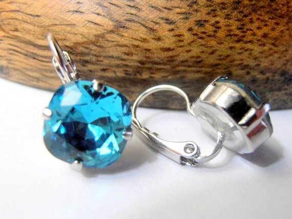 Teal Blue Cushion Crystal Earrings | Women Jewelry Gifts