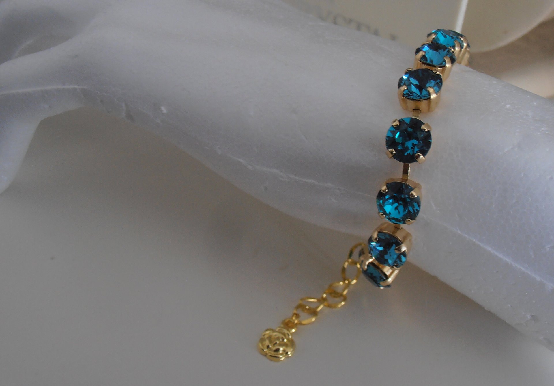 Blue Zircon Tennis Gold Cup chain Bracelet, Prom Party Jewelry, Crystal Chatons SS39, Chain & Link, Women Birthday Gift
