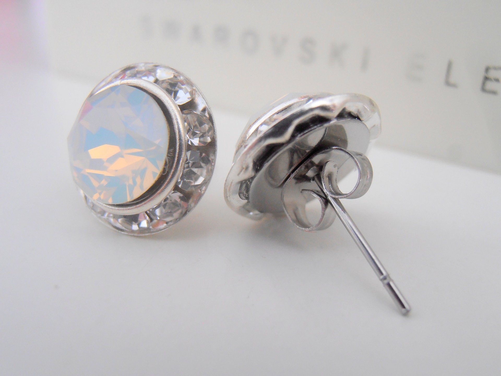 White Opal Crystal Halo Earrings | Rondelle Studs | Bridal Rhinestone Jewelry 