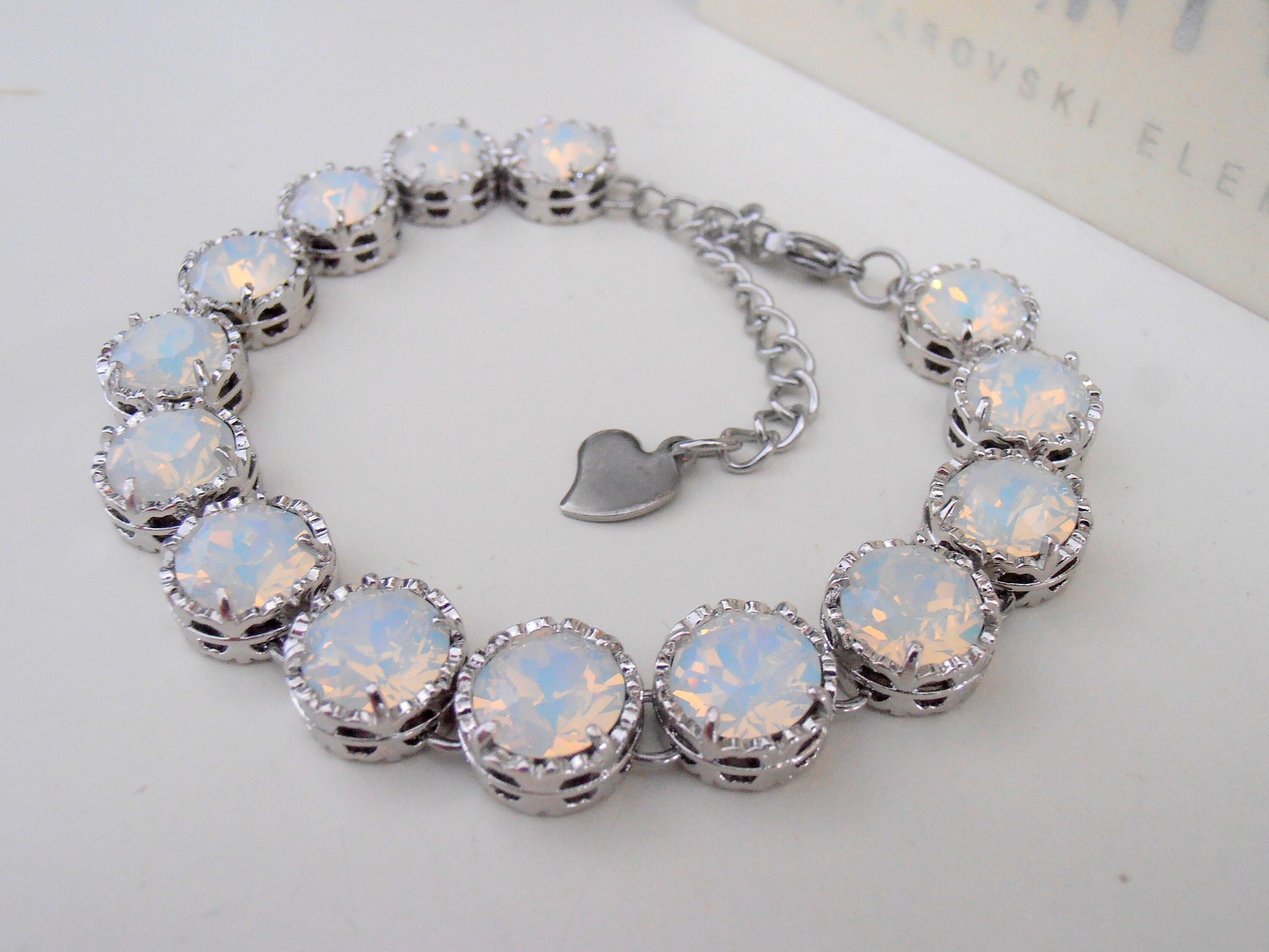 White Opal Filigree Crystal Bracelet in Platinum | Austrian Jewelry