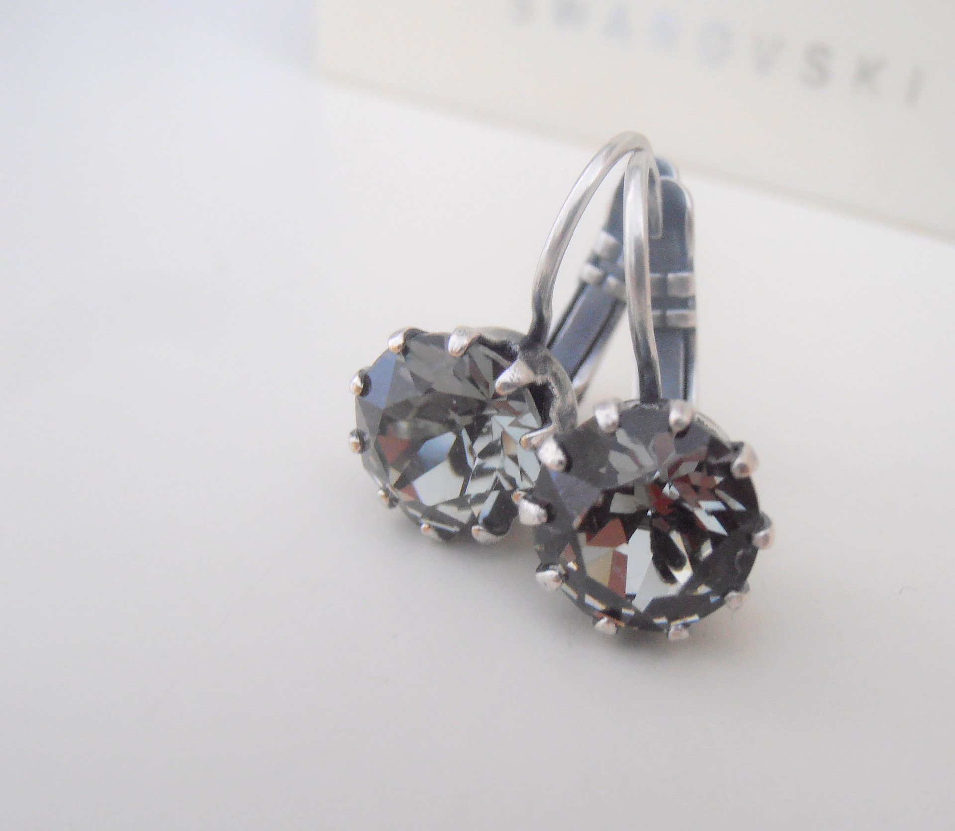 Black Diamond Crystal Earrings | Antique Silver Jewelry Birthday Gift