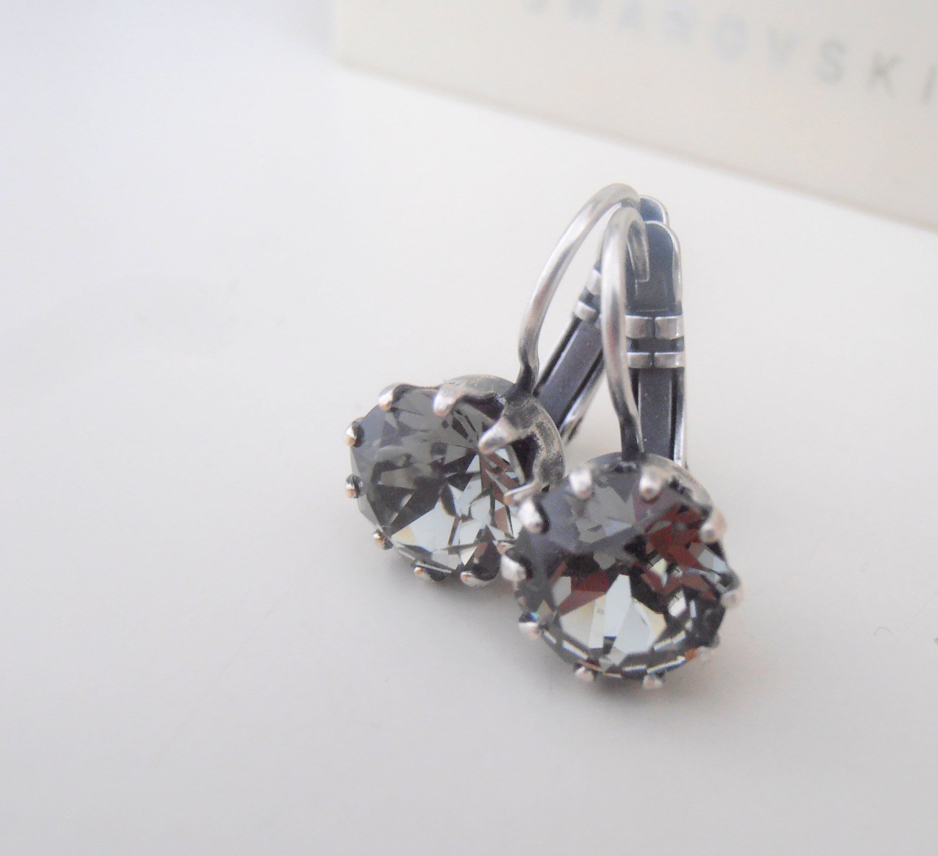 Black Diamond Crystal Earrings | Antique Silver Jewelry Birthday Gift