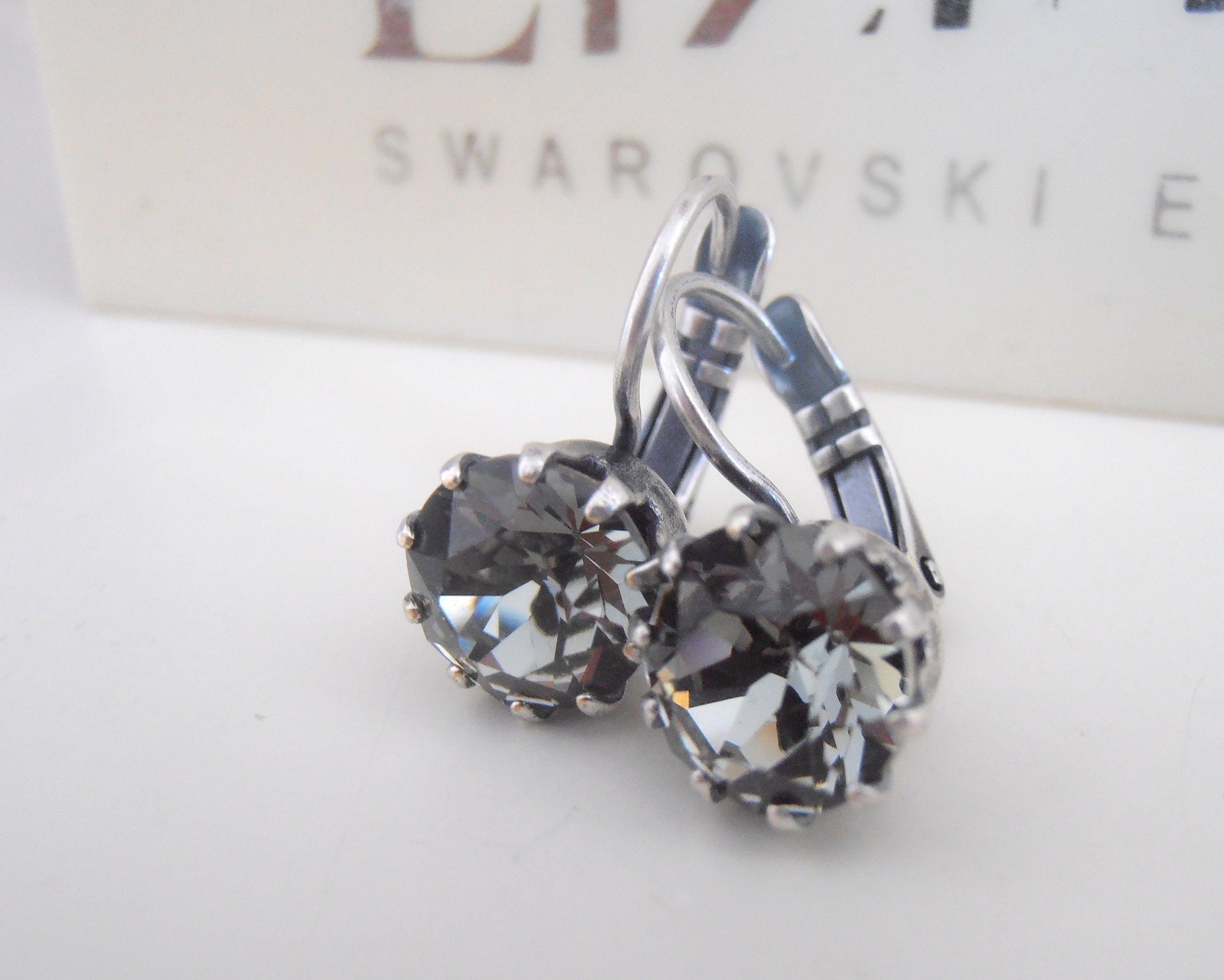 Black Diamond Crystal Earrings | Antique Silver Jewelry Birthday Gift
