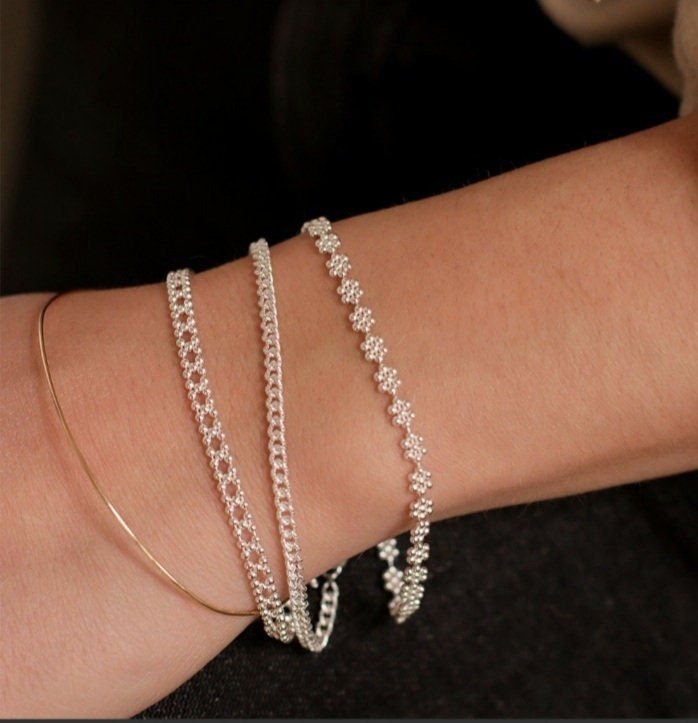 Personalized 925 Sterling Silver Stacking Chain Bracelet with Initial, Mother's Day Statement Jewery, 30th Birthday Gift