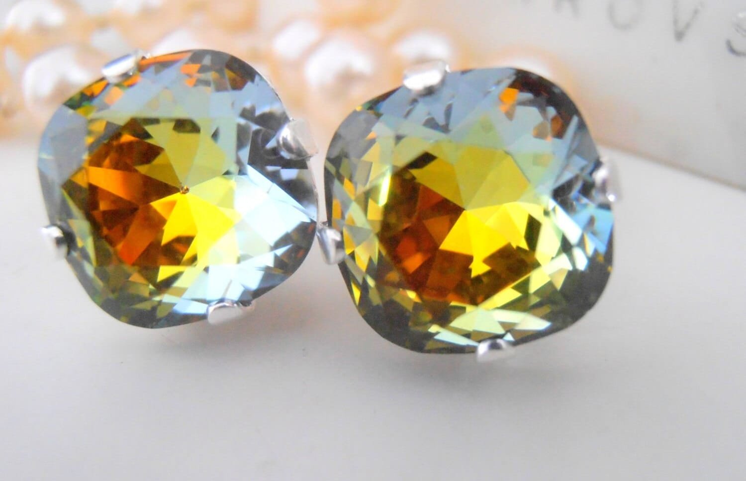 Medium Vitrail Cushion Post Earrings 4470 | Crystal Studs for Women 