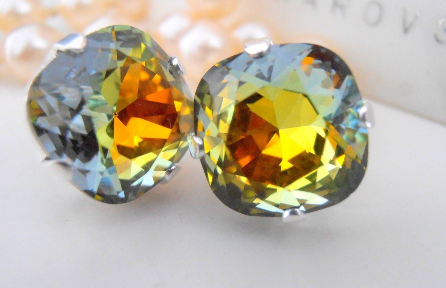 Medium Vitrail Cushion Post Earrings 4470 | Crystal Studs for Women 