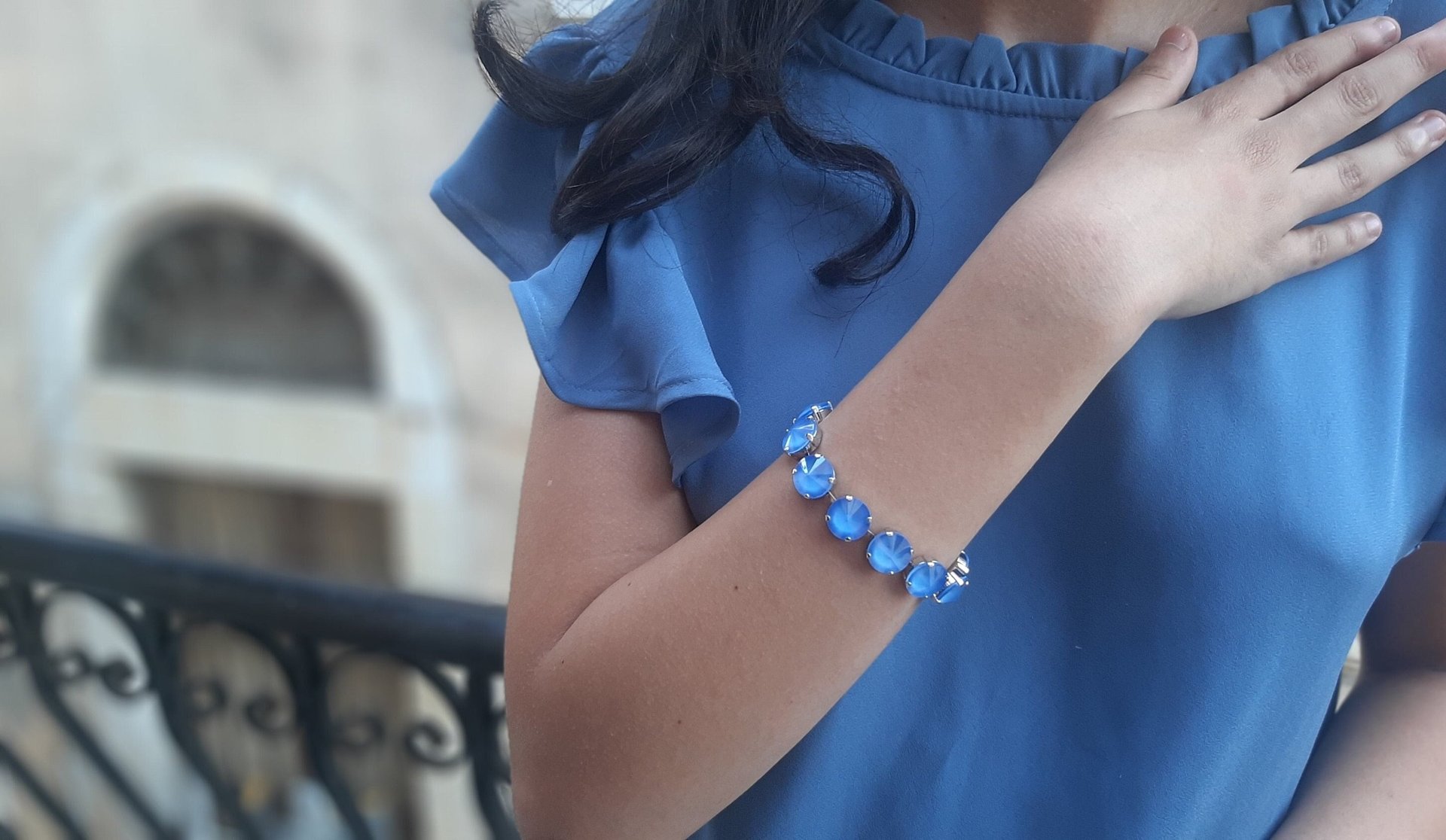 Blue Tennis Cup chain Bracelet in Platinum | Bracelet Gift for Girlfriend