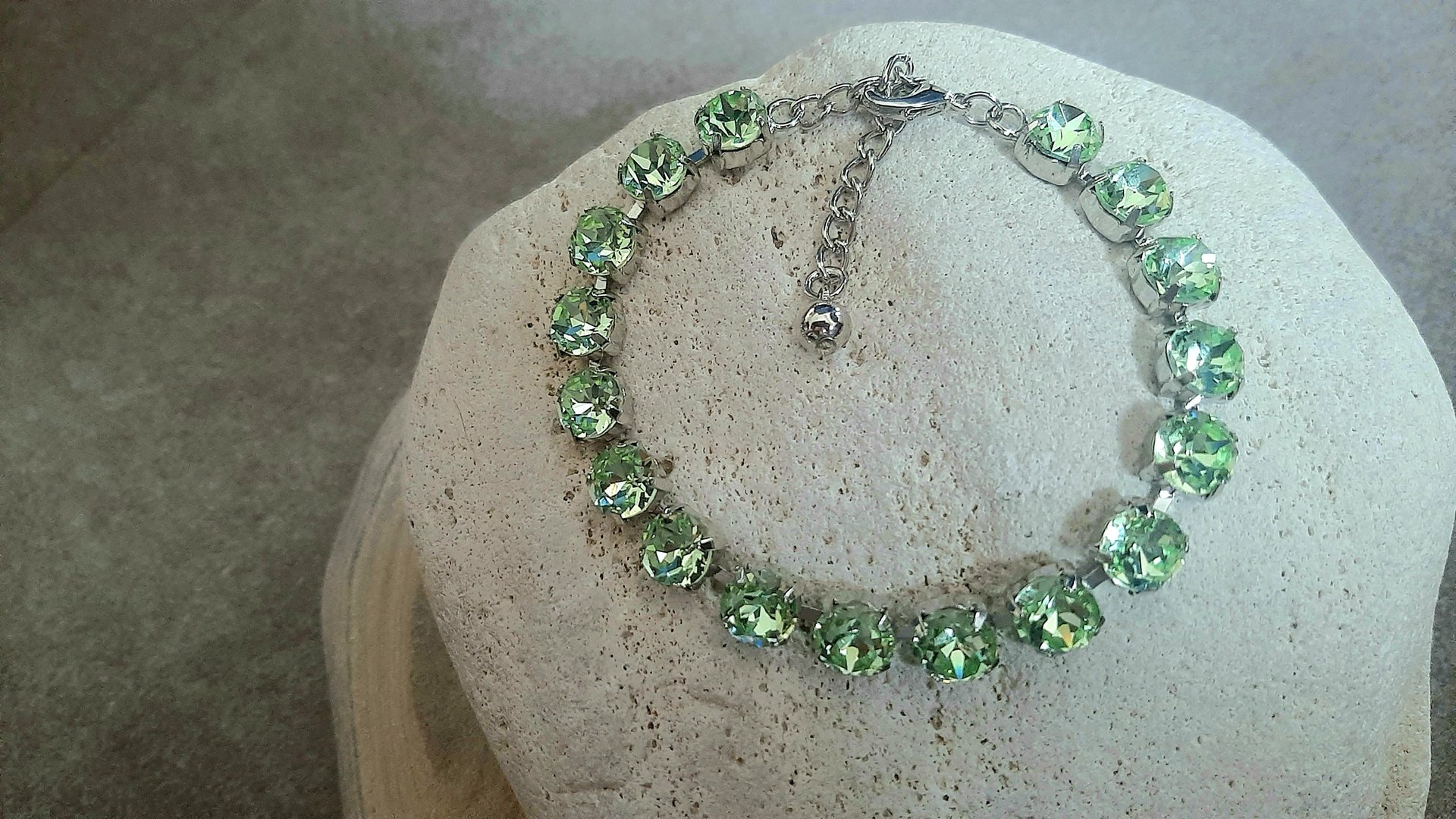Chrysolite Green silver Bracelet made with Genuine Crystal Chatons, Girlfriend Birthday Gift, Tennis Cup chain,