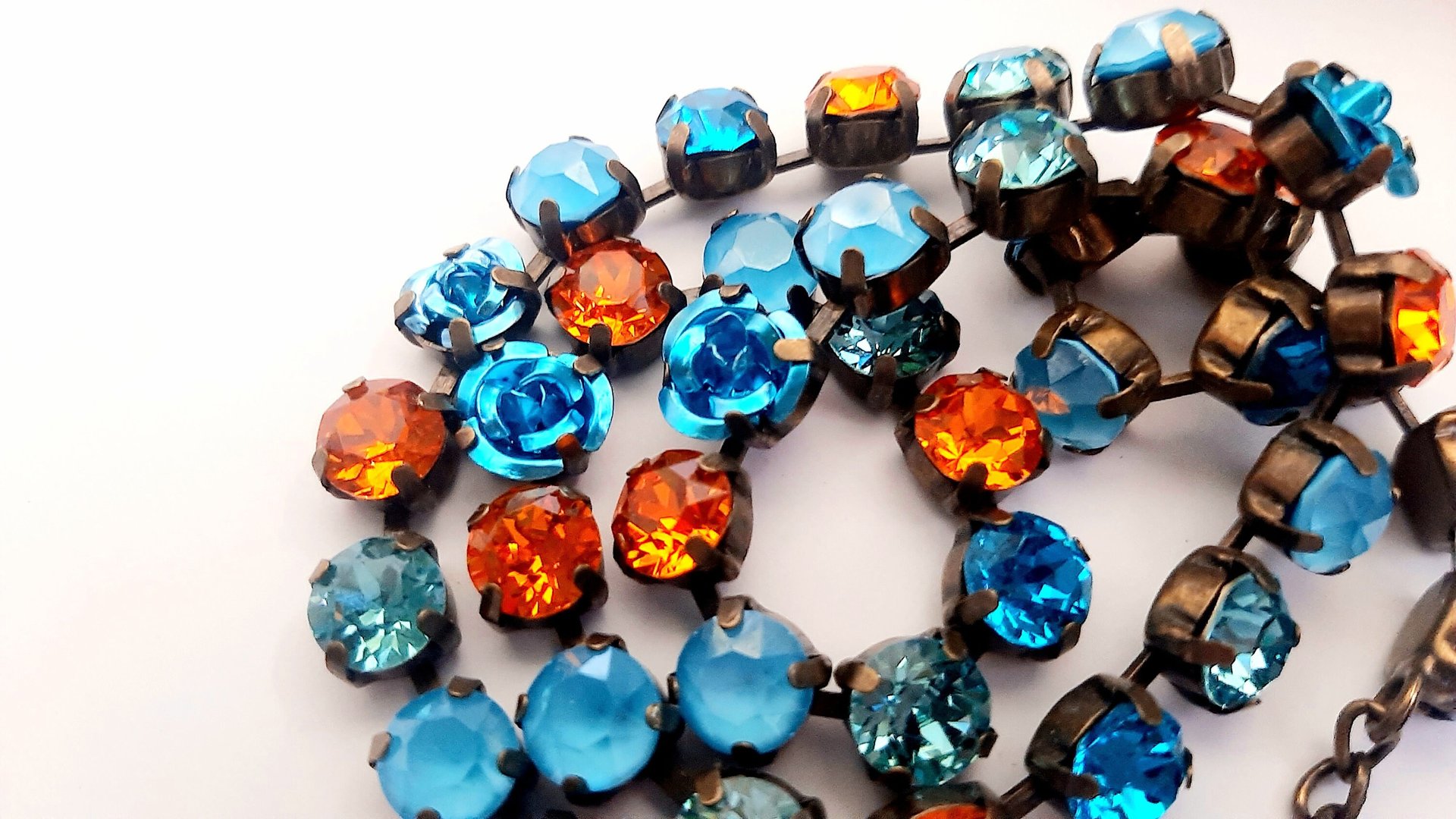Aquamarine Tangerine Colorful Crystal Choker Necklace, Antique Bronze Jewelry for Sister, Graduation Party Gifts, Tennis Cup chain 8mm