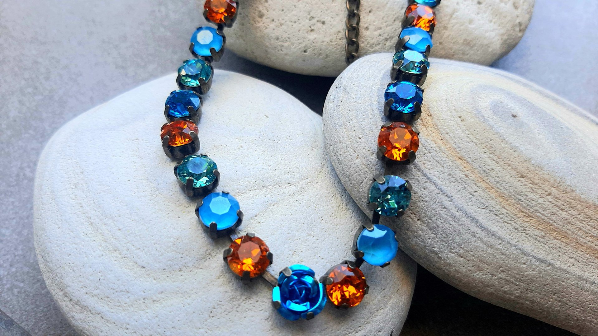 Aquamarine Tangerine Colorful Crystal Choker Necklace, Antique Bronze Jewelry for Sister, Graduation Party Gifts, Tennis Cup chain 8mm