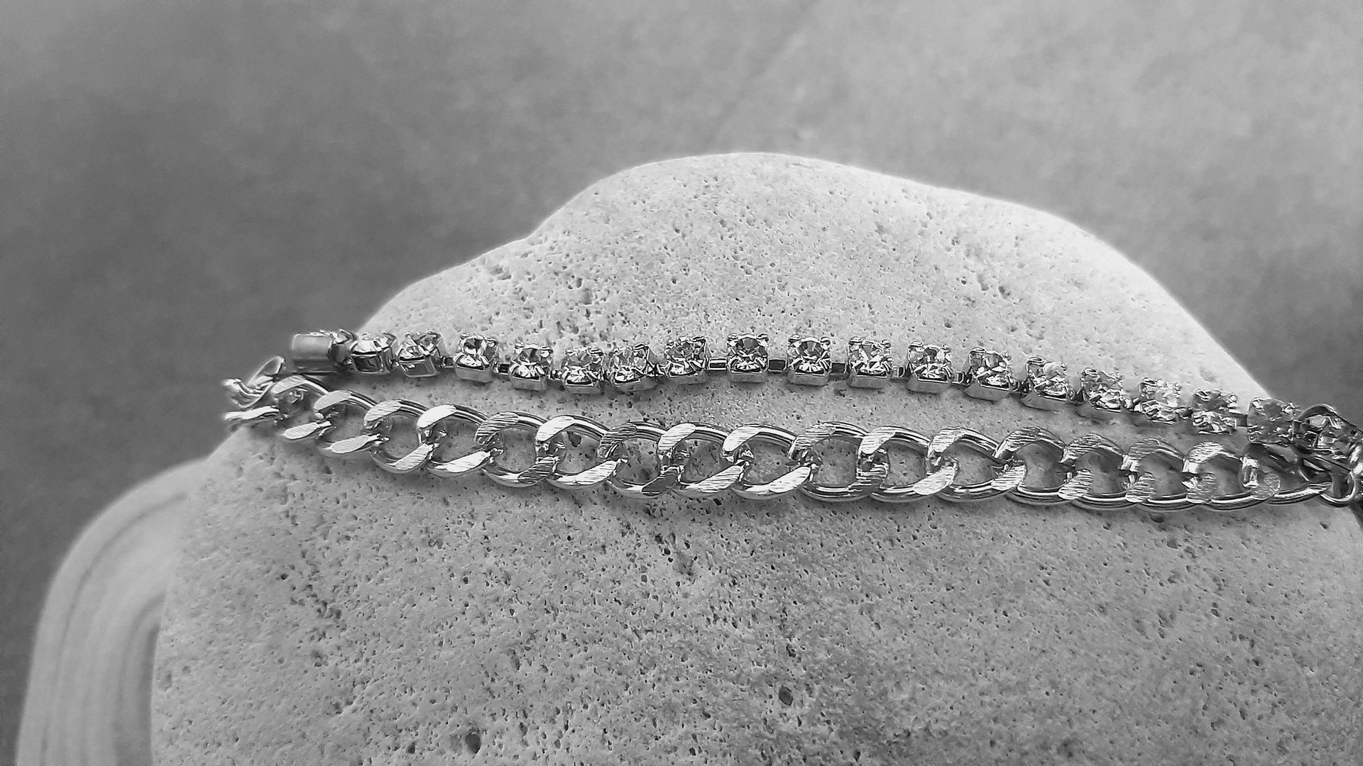 Double Row Chain Bracelet with Rhinestones | Stainless Steel Crystal Bracelet