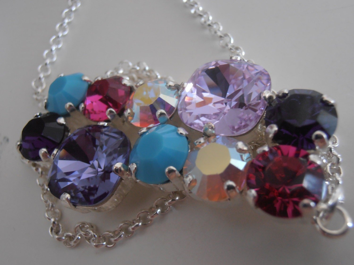 Multicolor Statement Bar Pendant, Cushion Cut Necklace 4470 12mm, Bohemian Silver Jewelry, Birthday gift for her