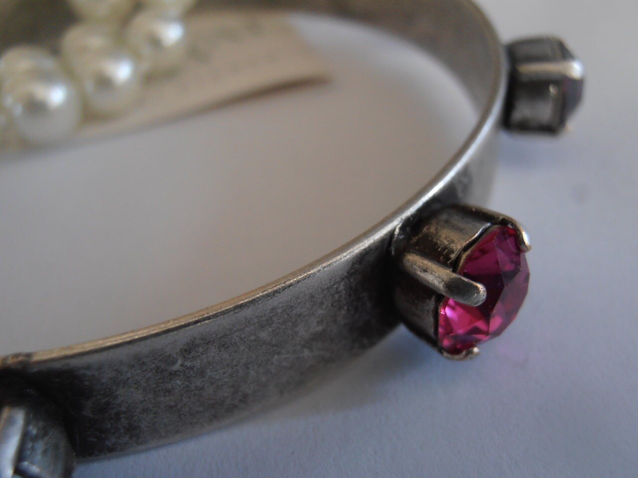 Layered Metal Cuff / Pink Crystal Bracelets / Bohemian Bracelet / Metal Bangle / Gipsy Bracelet / Antique silver Plating / Ethnic bracelet