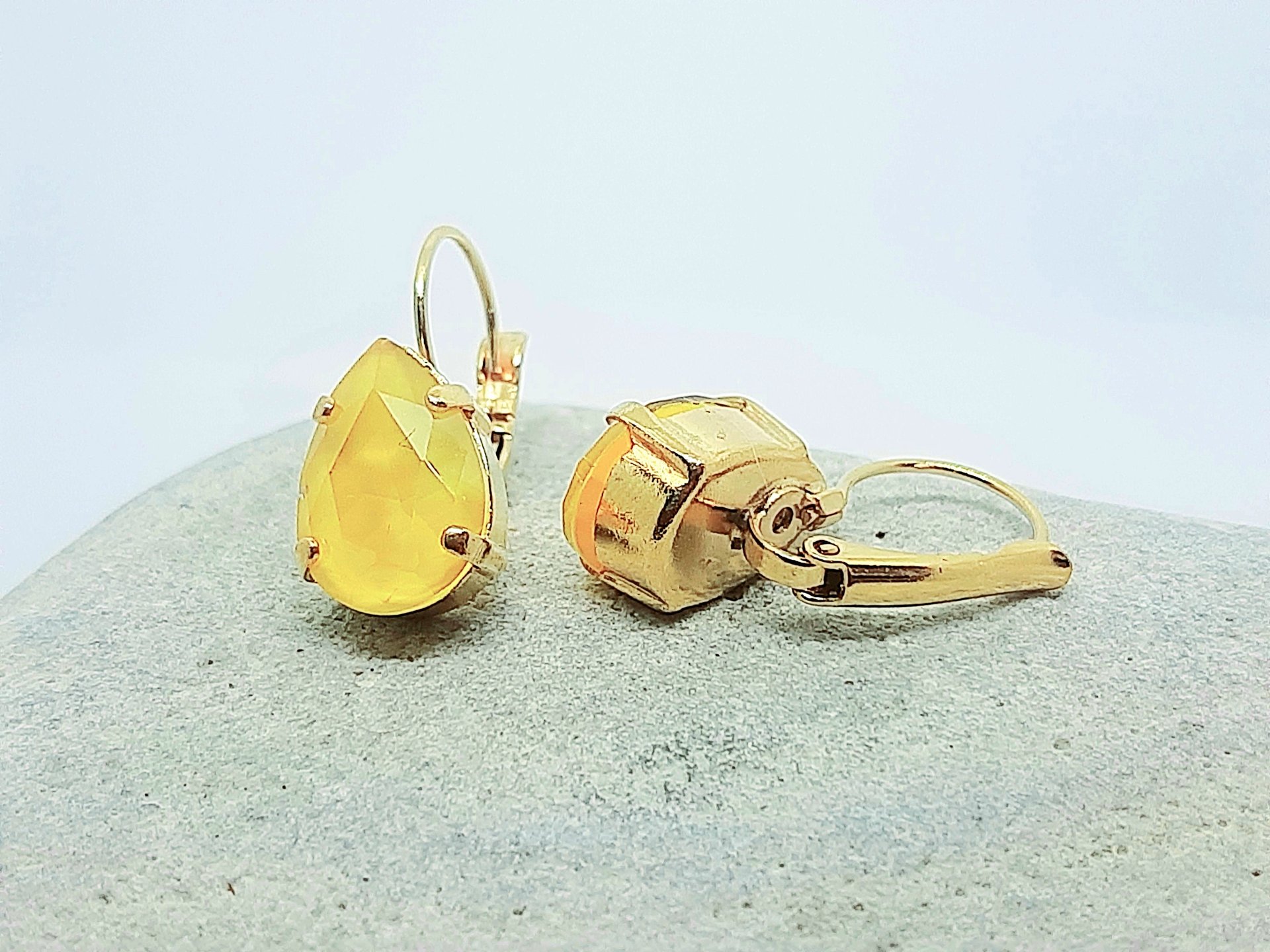 Yellow Lacquer Crystal Dangle Earrings | Teardrop Summer Earrings