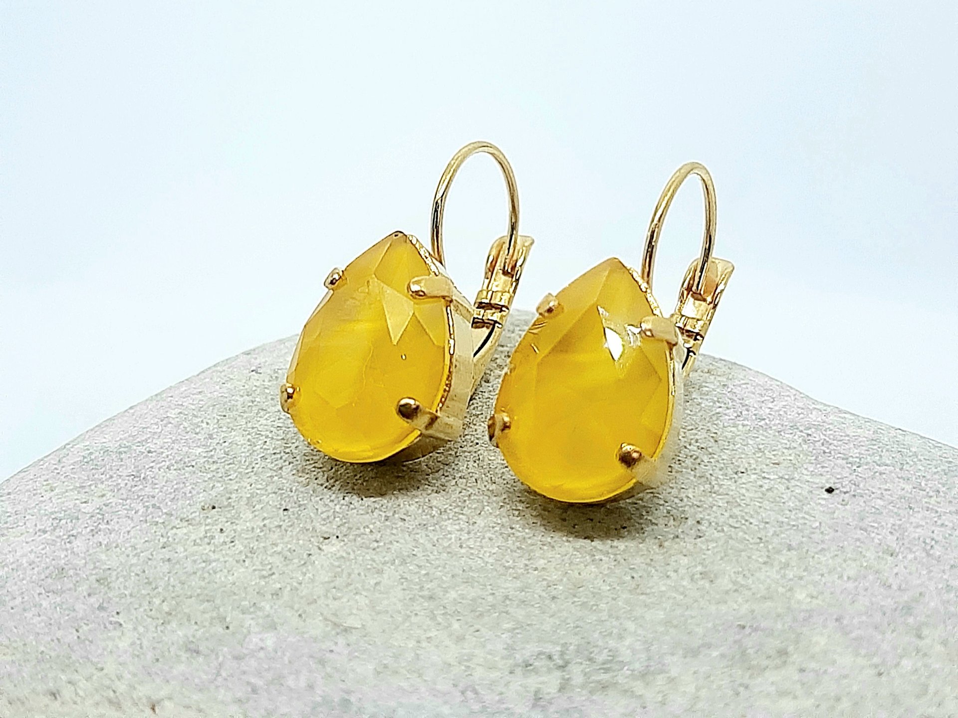 Yellow Lacquer Crystal Dangle Earrings | Teardrop Summer Earrings