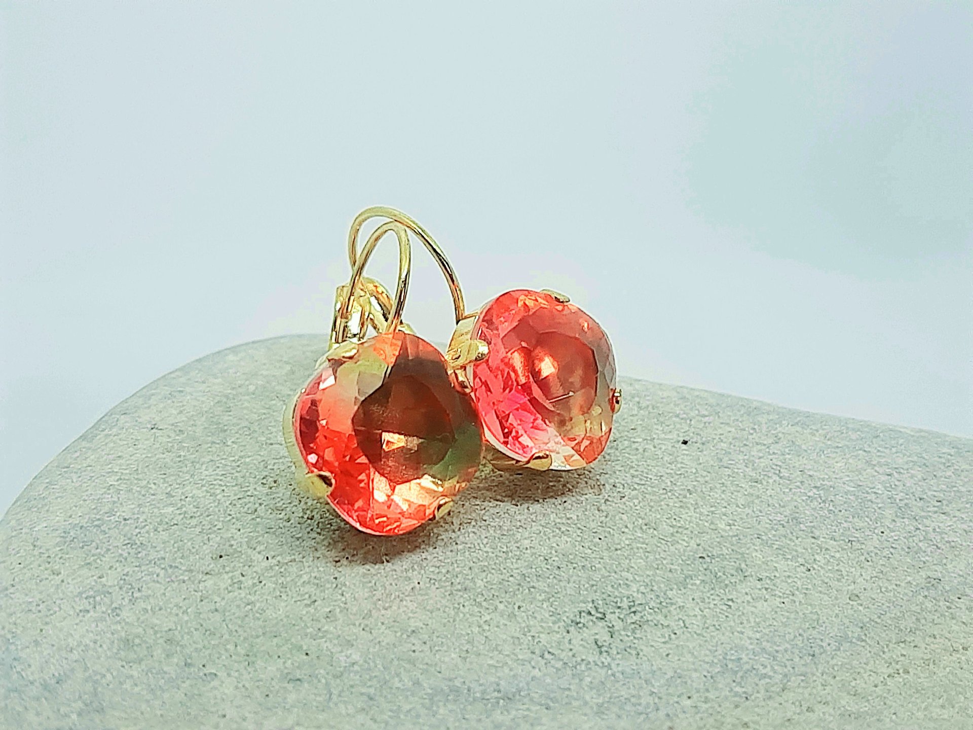 Orange Tourmaline Gradient Dangle Earrings in Gold 