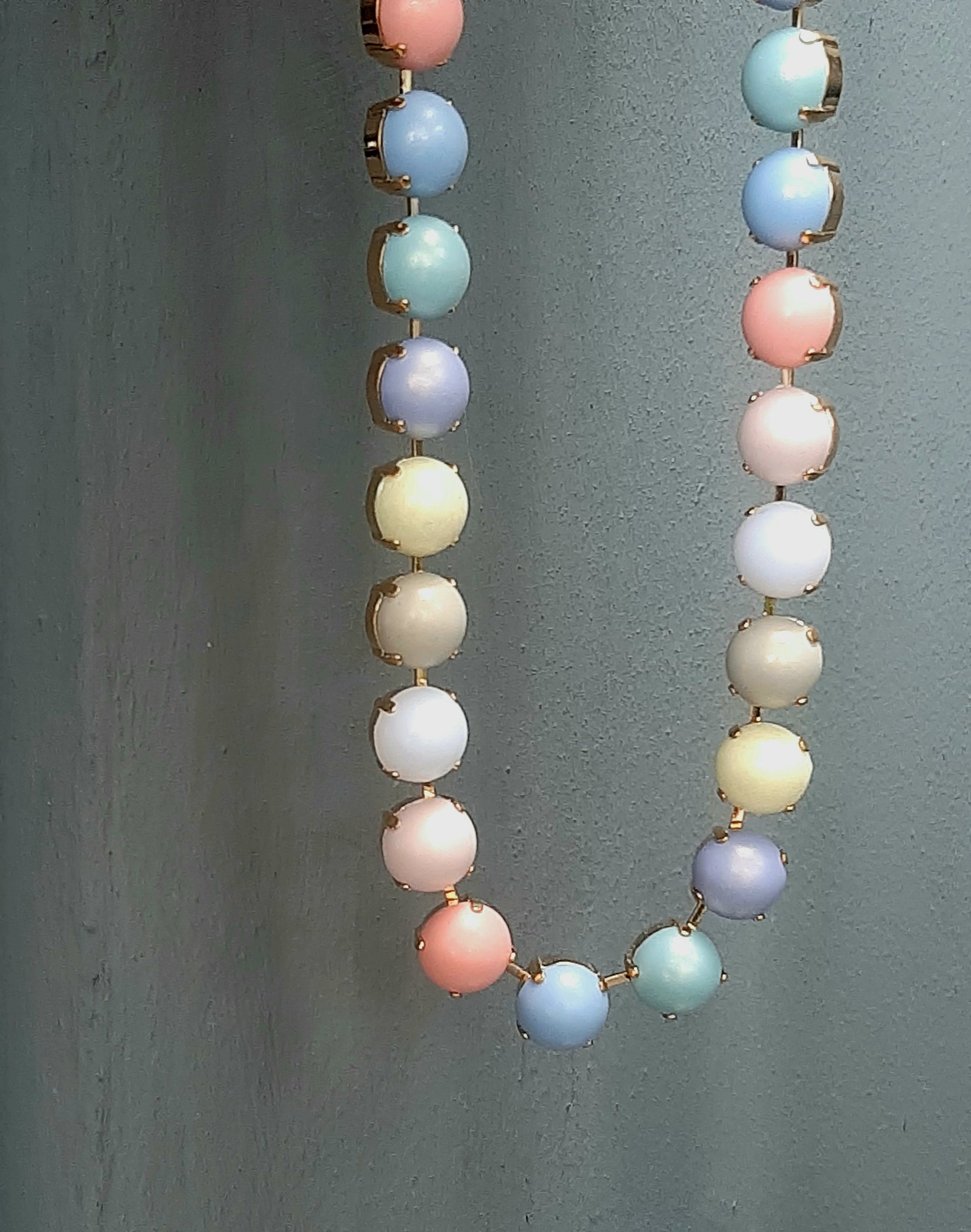 Pastel Pearl Necklace in Gold | Tennis Collet 60's Style Jewelry for Women