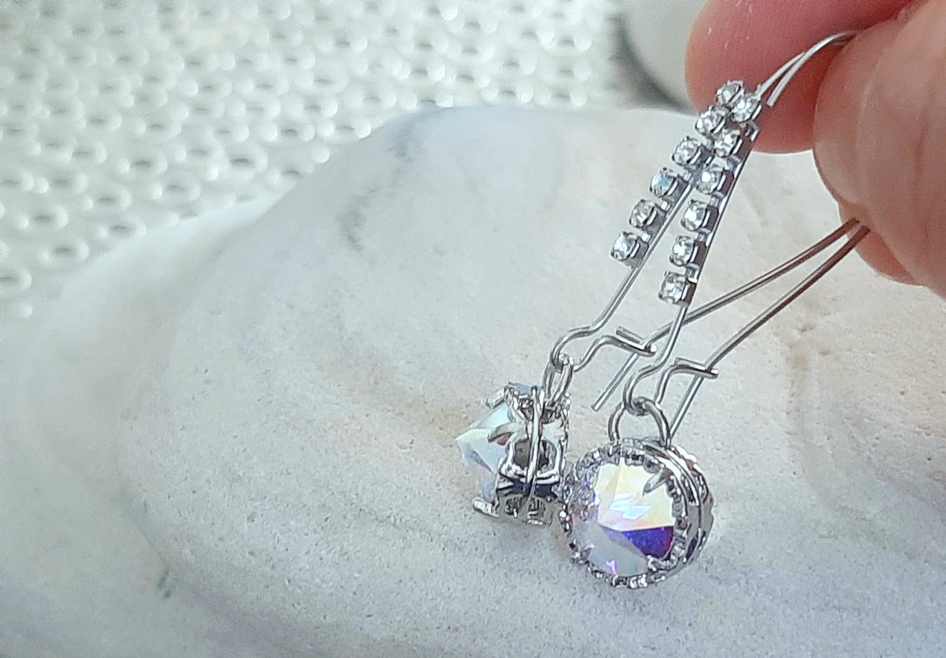  Aurora Borealis Teardrop Threader Earrings | Platinum Jewelry Gift for Mom