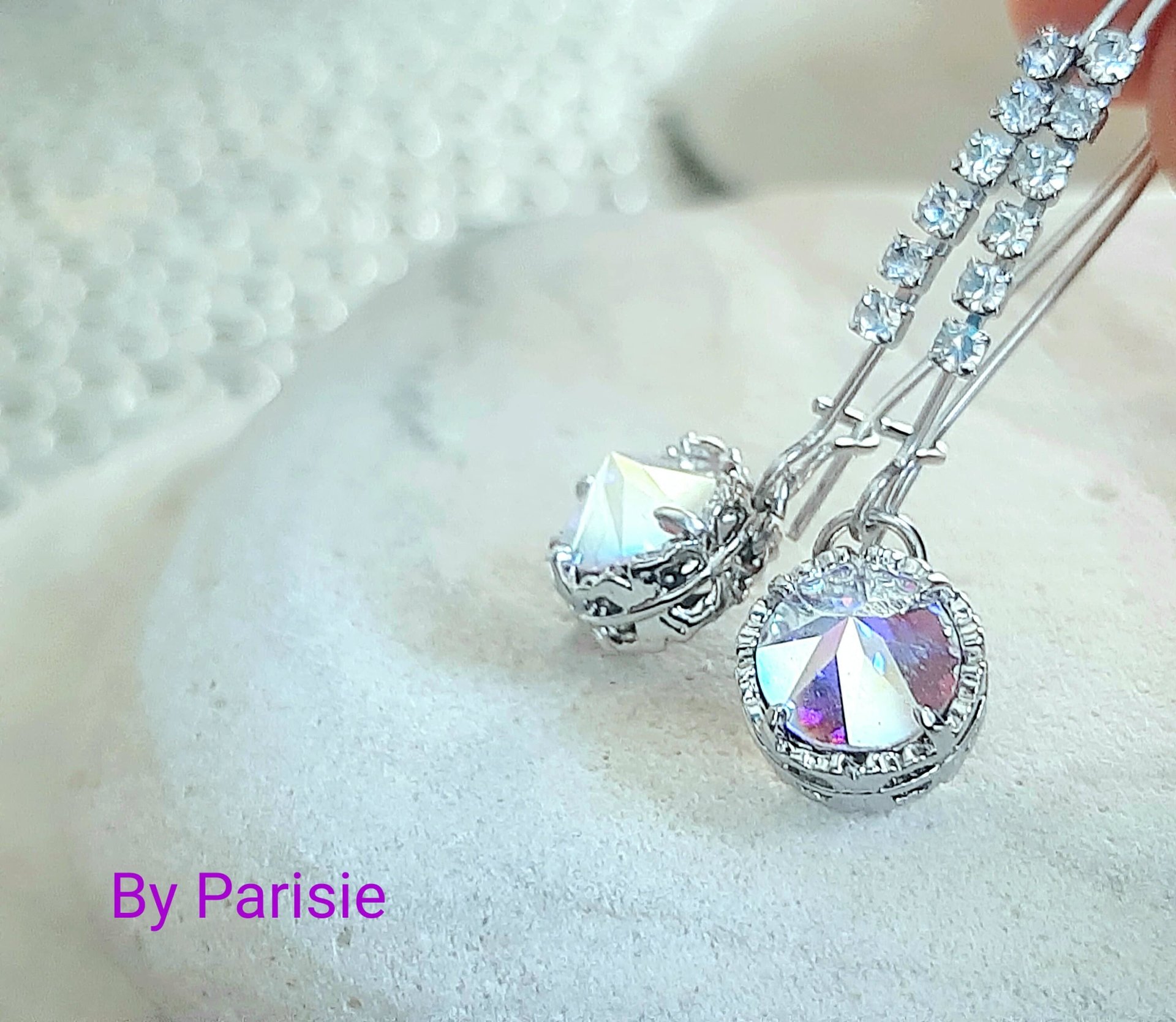  Aurora Borealis Teardrop Threader Earrings | Platinum Jewelry Gift for Mom