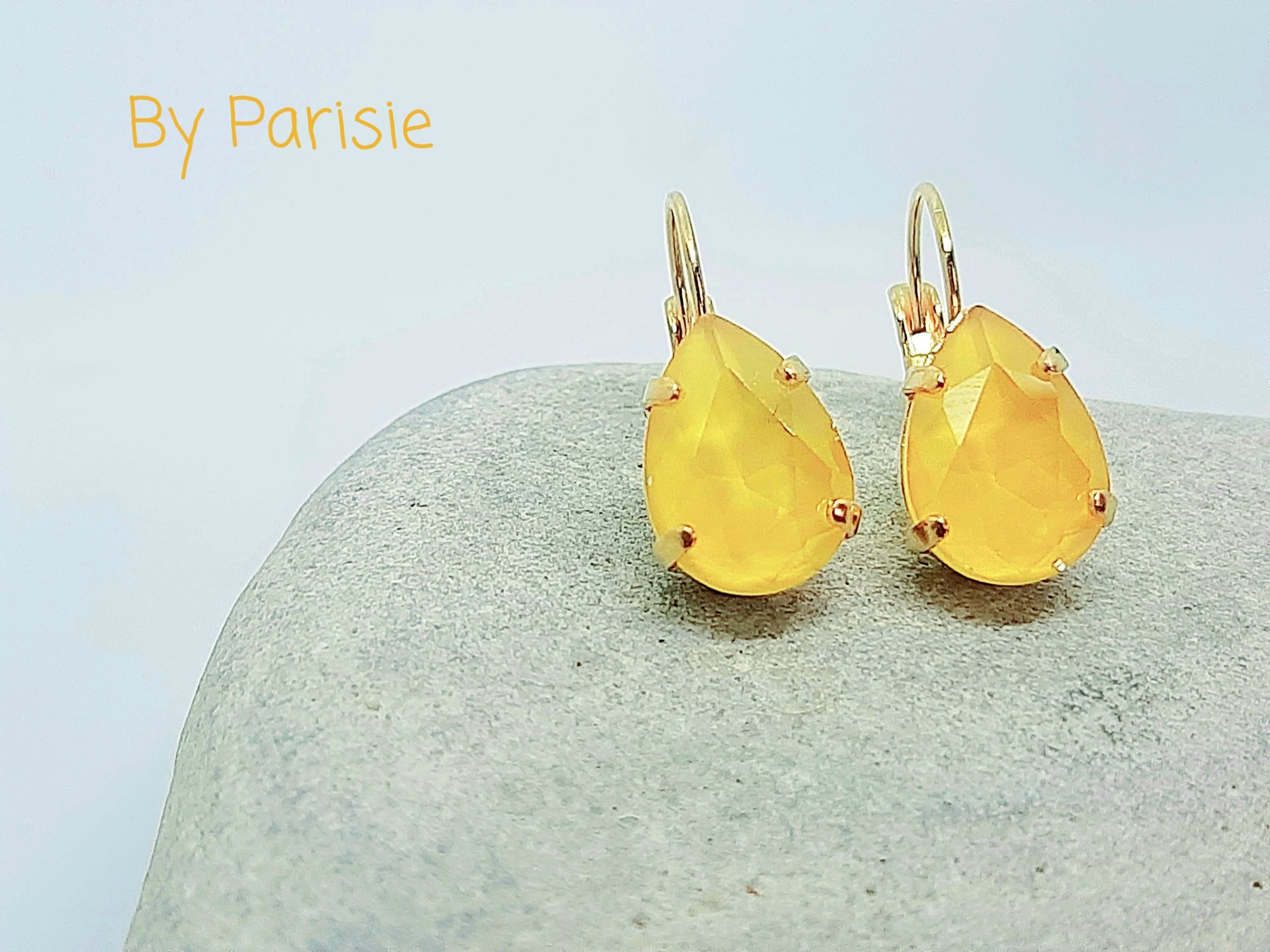 Yellow Lacquer Crystal Dangle Earrings | Teardrop Summer Earrings