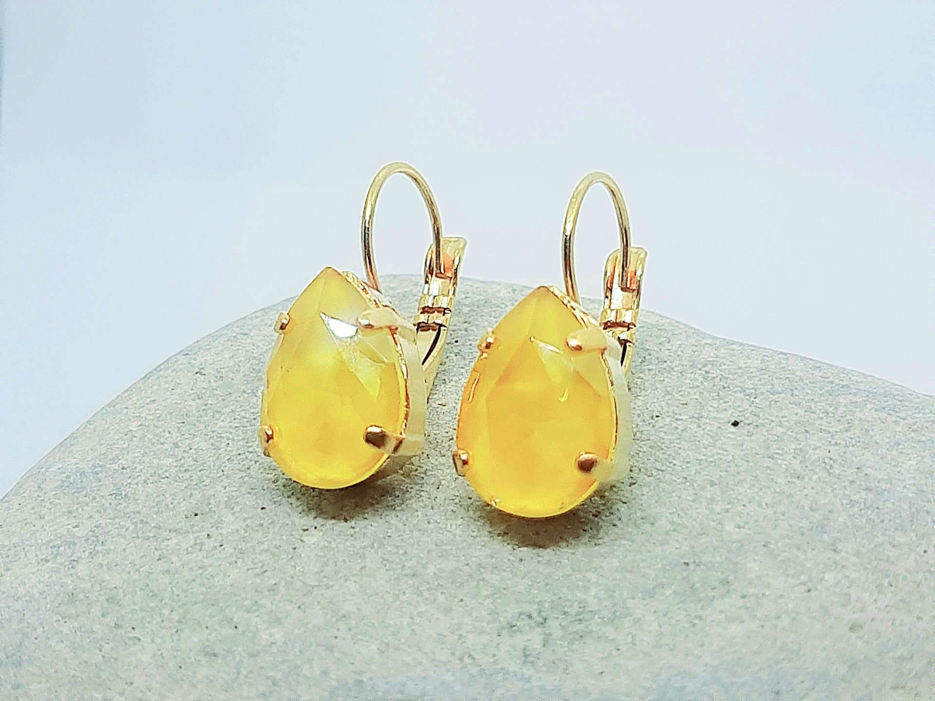 Yellow Lacquer Crystal Dangle Earrings | Teardrop Summer Earrings